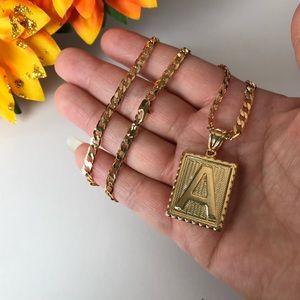 “A” 18k Yellow Gold Filled Unisex Initial Necklace